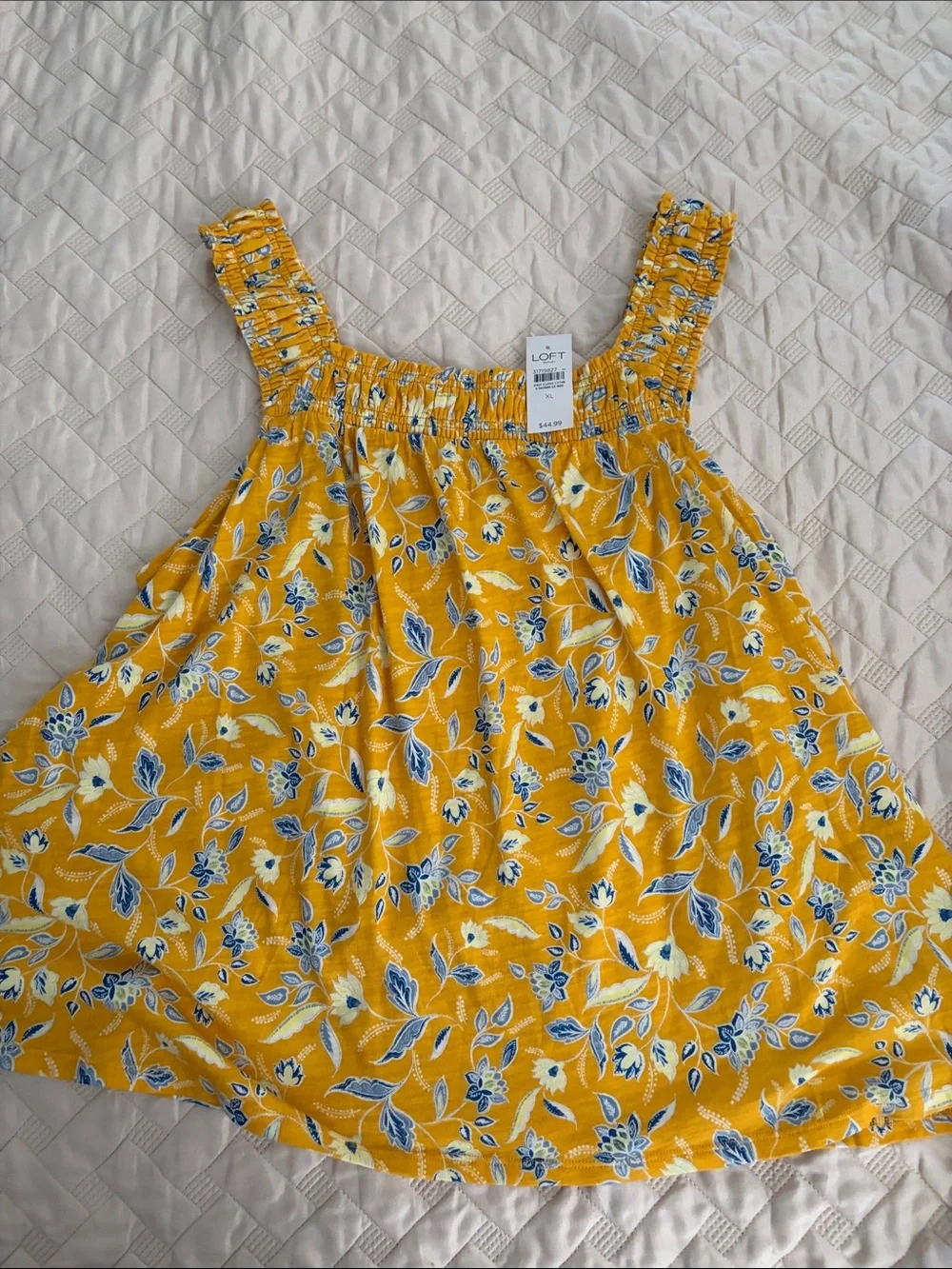 LOFT Yellow Floral women’s top with Blue Accents - Picture 1 of 3